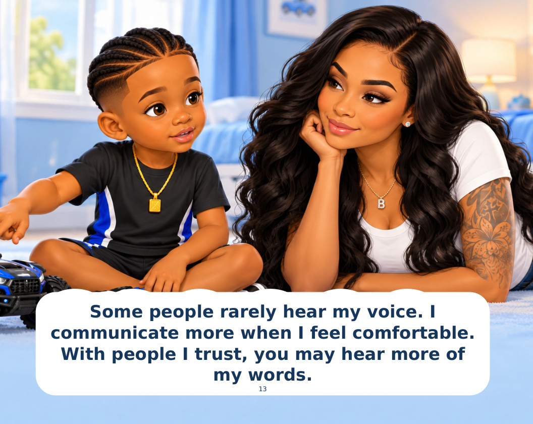 Actual book page 13: Comfort helps him communicate